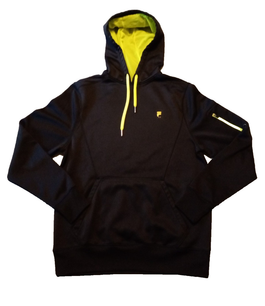 Men’s Fila Sport Pop black kangaroo pocket microfiber body mesh hood hoodie sz S