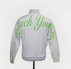 4G SELLER X Champion Reverse Weave GFYS White Crew Sweatshirt Go Fuc* Yourself