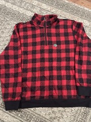 LL Bean Men’s XXL Traditional Fit 1/4 Zip Deep Red Check Sweatshirt