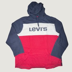 Levis Mens Colorblock Hoodie Navy Blue Red White Logo Pullover Sweatshirt L