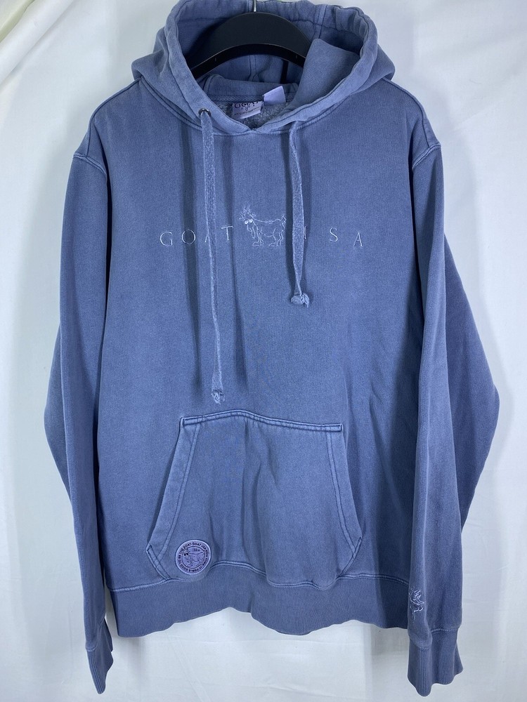 Goat USA Hoodie Mens Medium Blue Heavyweight Pocket Logo Pullover Skater Sweater