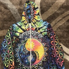 Electro Threads Full Body Suit Hoodie Pants Psychedelic Peace Duality Size LARGE