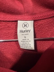 Hurley Mens Sz L Red Maroon Hoodie Sweatshirt Fleece Pullover Surf Y2K Graphic