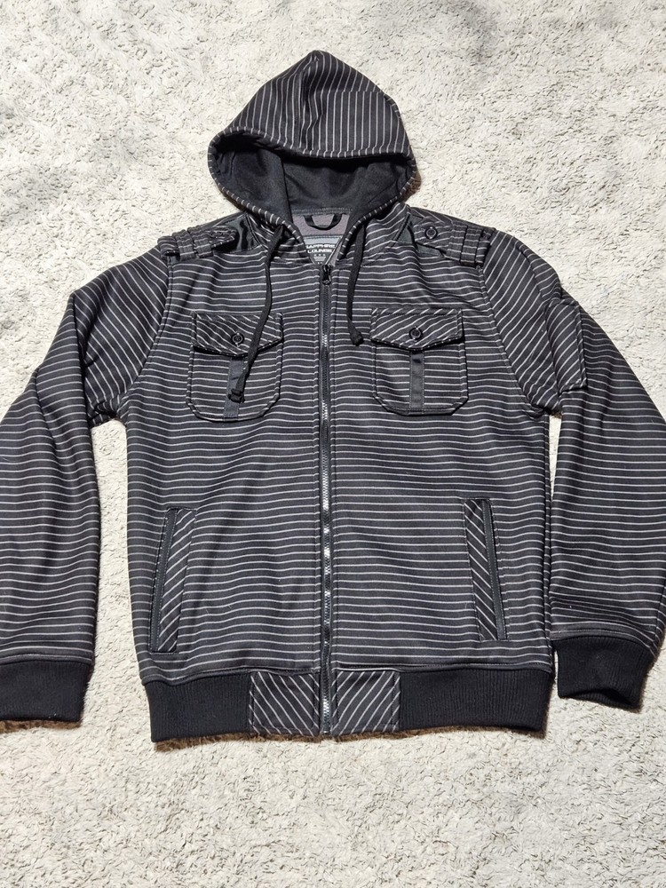 Vintage Y2K Sapphire Lounge Grunge Skater Black Striped Hoodie Size Medium
