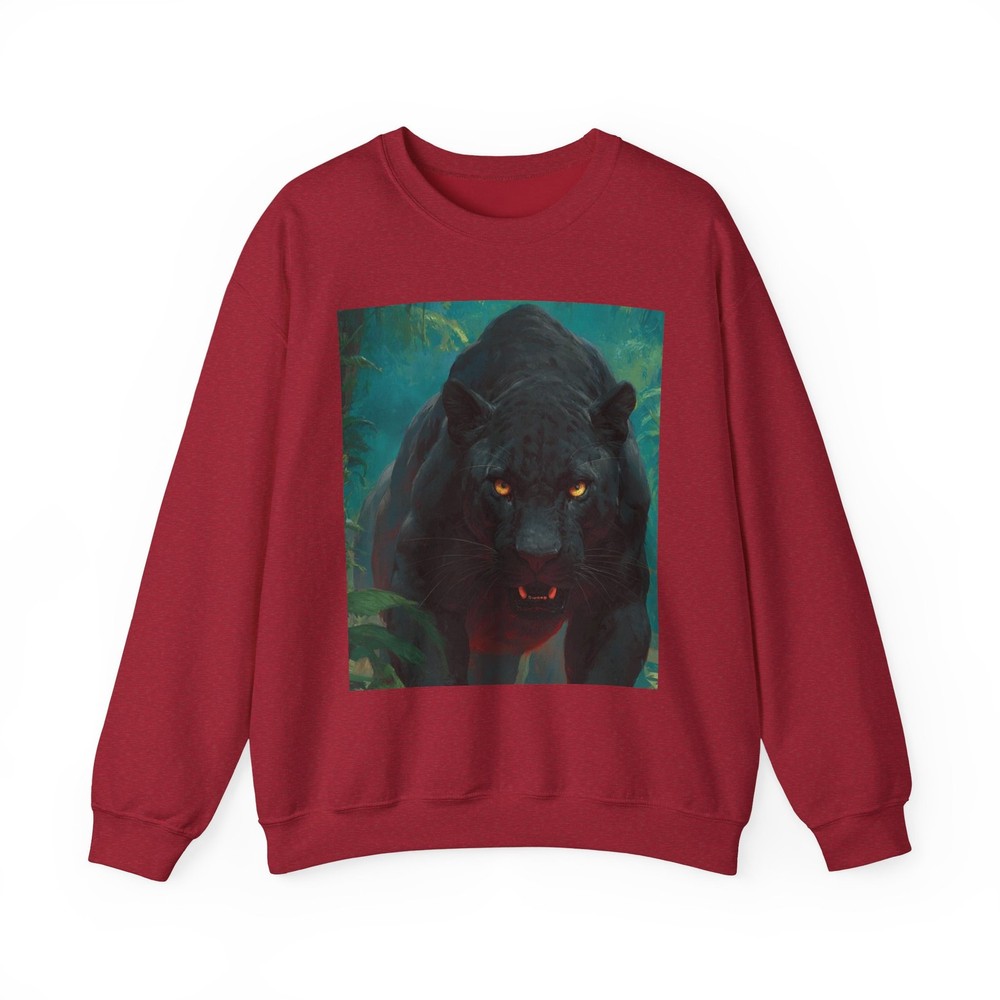 Black Panther Leaping Jungle Illustration Sweatshirt | Digital Wildlife Art