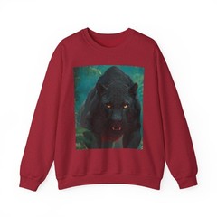 Black Panther Leaping Jungle Illustration Sweatshirt | Digital Wildlife Art