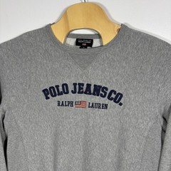 Polo Jeans Co Ralph Lauren Sweatshirt XL Gray Embroidered Flag Vntg Crewneck