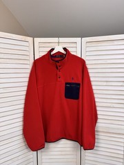 Polo Ralph Lauren L Red Navy Fleece Pullover Sweatshirt Snap Mock Neck Chest Po…