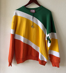 SAW Colorblock Crewneck Pullover Sweatshirt Embroidered Green Yellow M