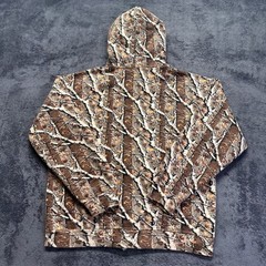 Vintage Classic Camo Hoodie Men’s Large Full Hook & Loop Brown Fleece Sweatshirt
