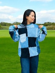 Denim Patchwork Pullover – Handmade, Long Sleeve, Perfect for Spring and Summer