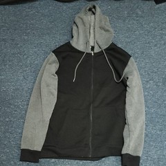 Men’s Black Gray Full Zip Hoodie Long Sleeve Polyester M Hooded Pockets
