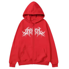 Y2K Full Zip Hoodie Men Gothic Metal Logo Graphic Sweatshirt Grunge Opium Jacket