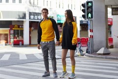 Pullover Sweatshirt Long Sleeve Color Block Raglan Sleeve Yellow Black