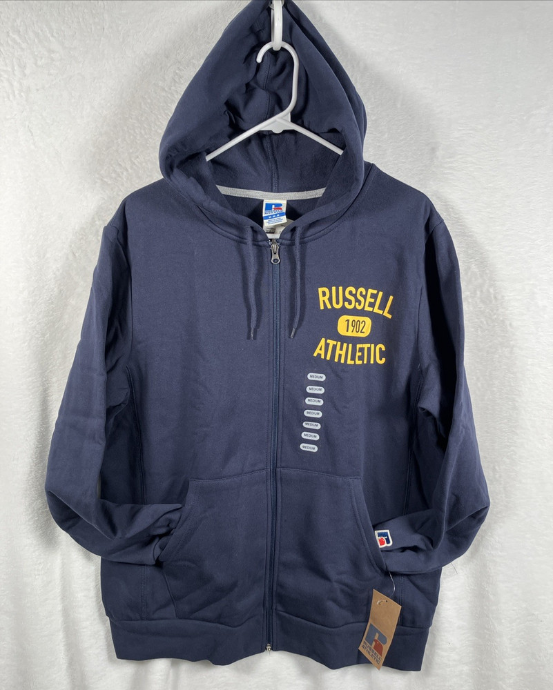 Russell Athletic Full Zip Hoodie Jacket Navy Blue Mens Medium 1902 Logo NWT