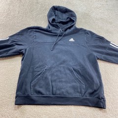 Adidas Sweater Hoodie Men Size Medium Black Pullover Athletic 3 Stripe Sleeve