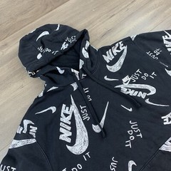 Nike Sportswear Club Hoodie Drawn Logo All Over Print Men’s Large Black/White