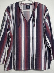 Source Unknown Striped Hooded Pullover – Navy, Maroon & White