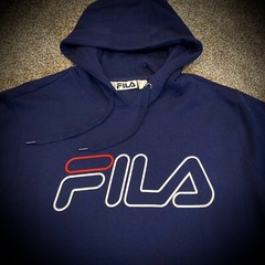 New FILA HOODIE navy blue red white classic spellout logo adult MENS LARGE nwt