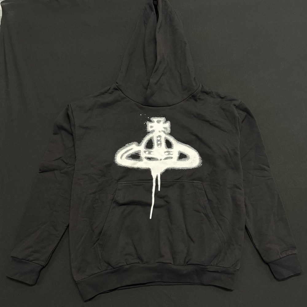 Vivienne Westwood Hoodie Spray Orb Pullover Men Size Medium Black Organic Cotton