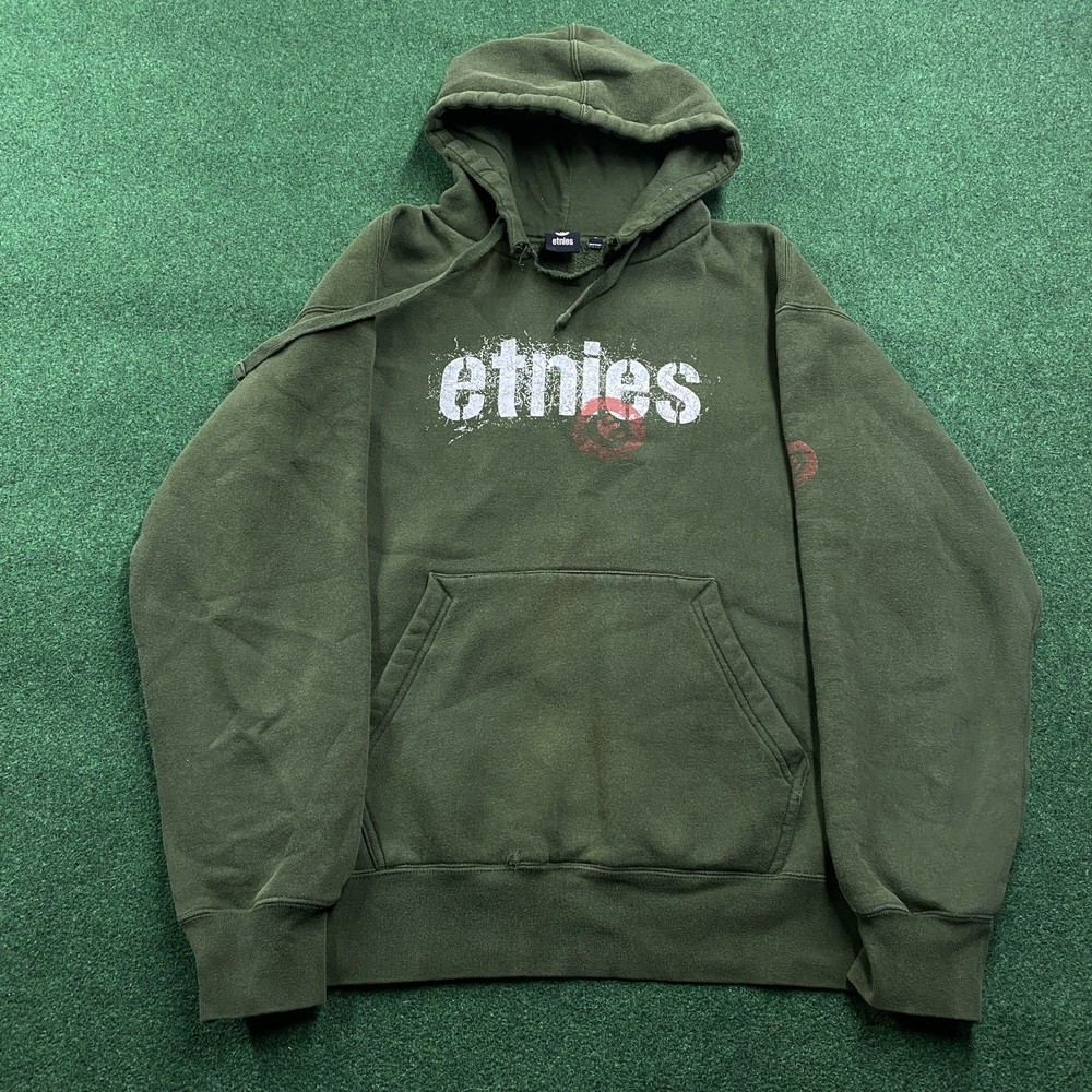 Vintage Etnies Hoodie Mens L Green Y2K Skater Skate Baggy Grunge Punk Sweatshirt