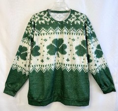 Men’s St Patrick’s Shamrock Sweater Look Microfiber Pullover Sweatshirt XXL