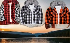Hoodie Long Sleeve Shirt Flannel Look S-M-L-XL-2XL-3XL Free Shipping 3-5 Days
