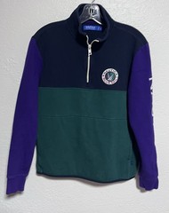Vtg Sm Nautica Blue Sail Colorblock Quarter Zip Fleece Spellout Purple Green 90s