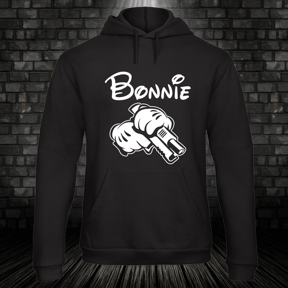 Bonnie Clyde Hoodie Hooded Pullover Partner Couple Black Valentines Day XXS-5XL
