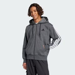 adidas Essentials 3-Stripes Fleece Hoodie Grey