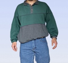 Vintage Haband Colorblock Polo Sweatshirt Men’s Medium Green Purple Gray 90s