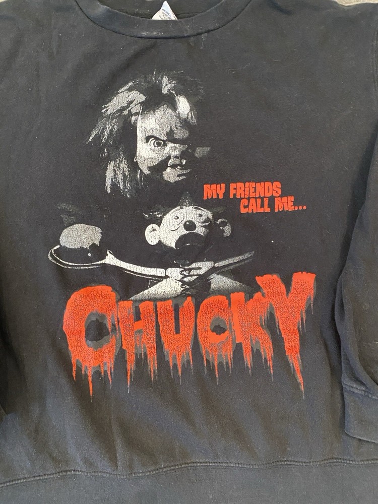 Vtg Chucky Sweater Black Medium My Friends Call Me Chucky Horror See Description