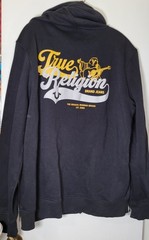 True Religion Old Skool Zip Men’s Size XL Retro Logo Jet Black Hoodie Sweatshirt