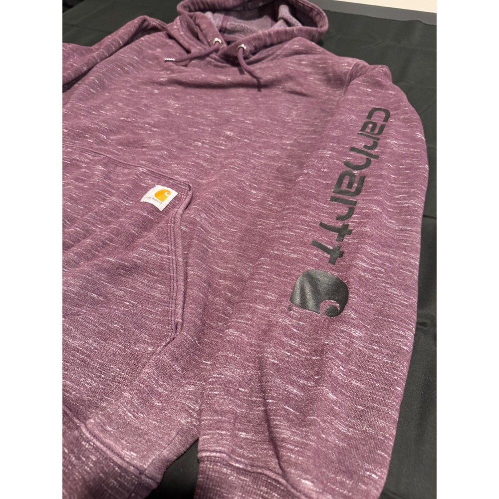 Carhartt Mens Loose Fit Heathered Purple Sleeve Logo Hoodie Medium