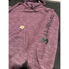 Carhartt Mens Loose Fit Heathered Purple Sleeve Logo Hoodie Medium