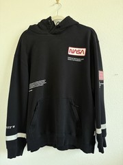H&M Men’s NASA Reflective Hoodie Black with Rubber Patches, Size L
