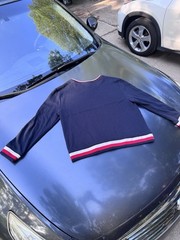 Tommy Hilfiger Mens Pullover Sweatshirt Size L Large Navy Blue Red White Trim