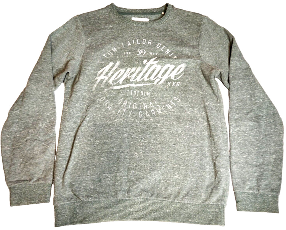 Tom Tailor Denim Mens Heritage Sweatshirt Sz S Gray Logo Basic Fit Long Sleeve