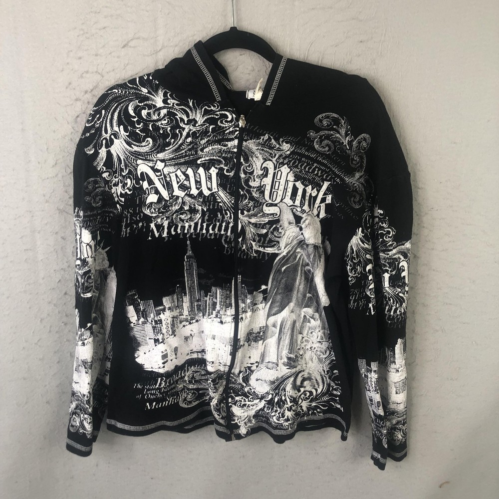 New York New York Hoodie Teens XL Black Full Zip Statue Liberty Graphic USA Y2K