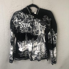 New York New York Hoodie Teens XL Black Full Zip Statue Liberty Graphic USA Y2K