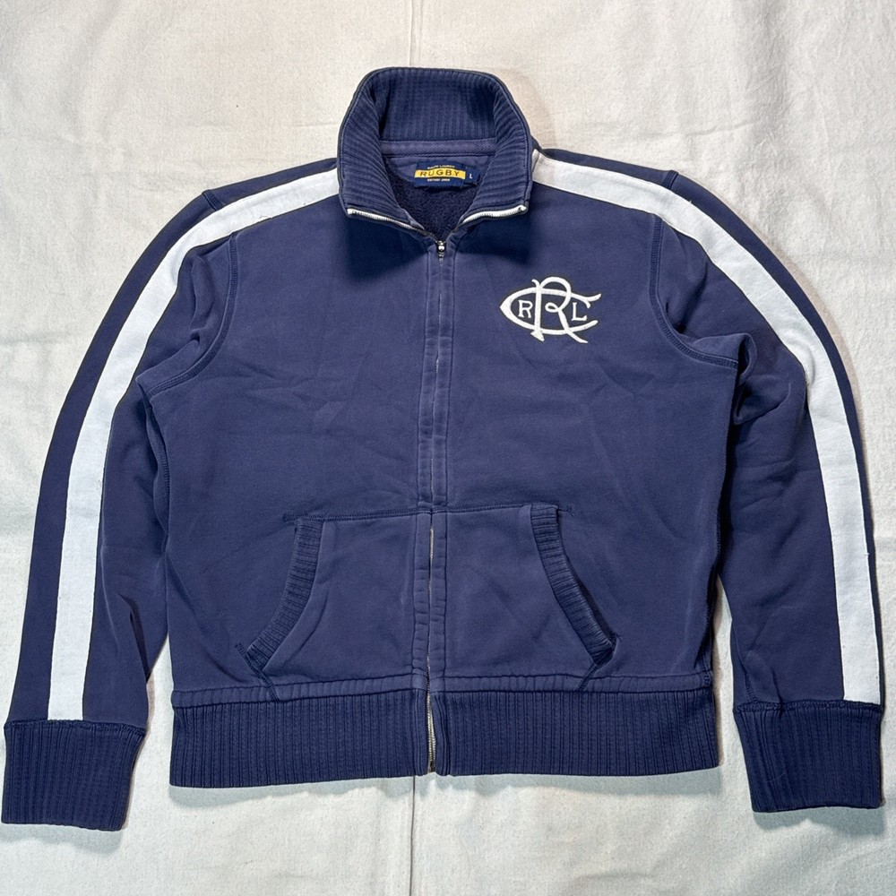 Ralph Lauren Rugby Full Zip Sweatshirt Jacket Men Sz L RRL Logo Embroidered
