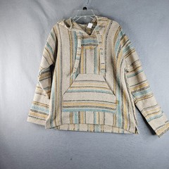 Molina Drug Rug Pullover Adult Medium Biege Striped Boho Retro Hippie Hoodie