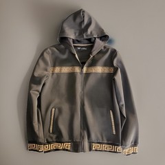 V.I.P. Collection Men’s Geometric Gold Design Black Zip-up Hoodie Size L