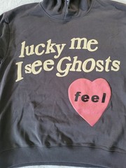 Kanye West Unisex Medium Lucky Me I See Ghosts Puff Letter Gry Hoodie Kid Kudi