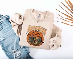 Halloween Spooky Season Unisex Crewneck Sweatshirt Vintage Pumpkin Town Printed