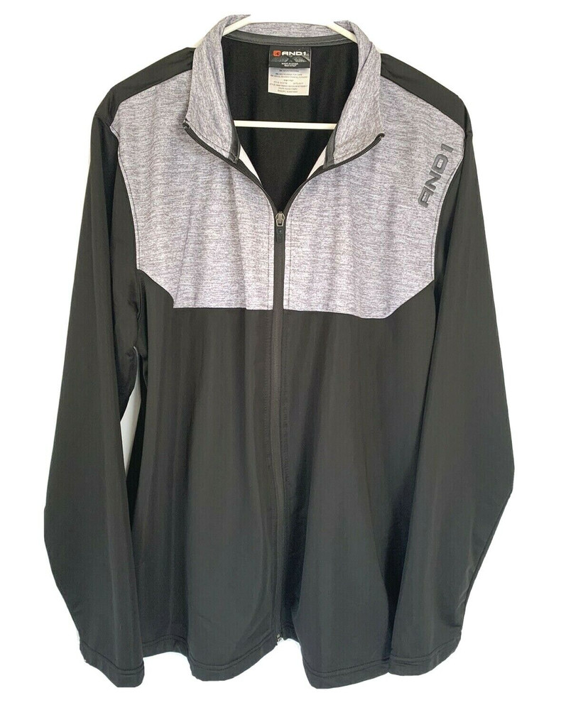 AND 1 Sweatshirt Men’s XL Black & Gray Full Zip Front Long Sleeve Basketball