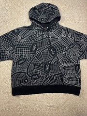 Nike Jordan Flight AOP Hoodie Sweatshirt Black/White Mens Large Loose Fit