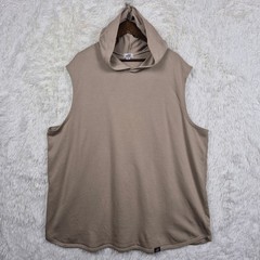 One Bone Mens Sleeveless Hoodie Tan French Terry Curved Hem Size 4 Athleisure