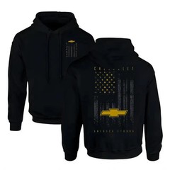Chevy America Strong Mens Hoodie Vintage Muscle Car Flag Graphic Tee