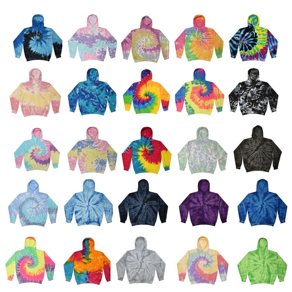 Tie Dye Multi-Color Hoodies, Adult S to XXXL 80% Cotton, L/S, Pockets No Zipper